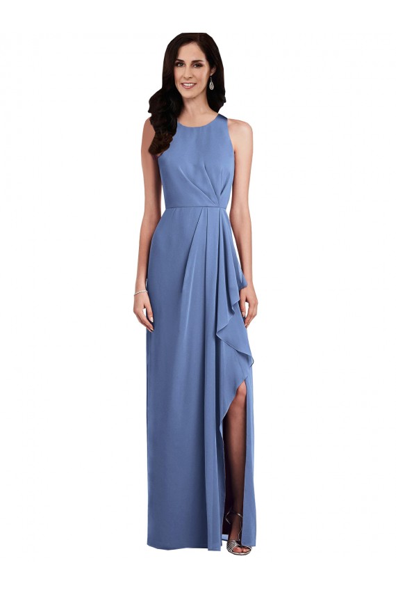 Sleeveless Chiffon Bridesmaid Dress with Draped Front Slit UK