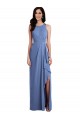 Sleeveless Chiffon Bridesmaid Dress with Draped Front Slit UK