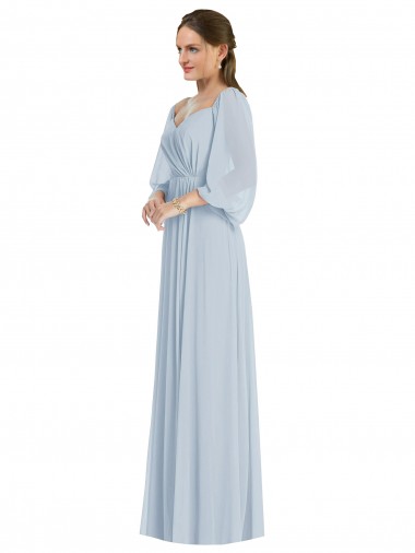 Off the Shoulder Puff Sleeve Maxi Bridesmaid Dress with Front Slit UK