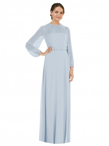 Strapless Chiffon Maxi Bridesmaid Dress with Puff Sleeve Blouson Overlay UK