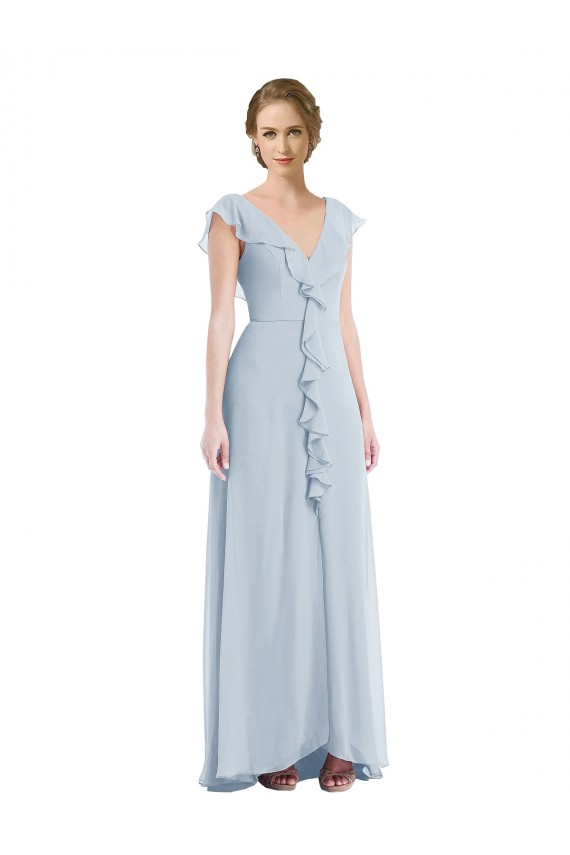 Ruffle Trimmed V Back Chiffon Maxi Bridesmaid Dress UK