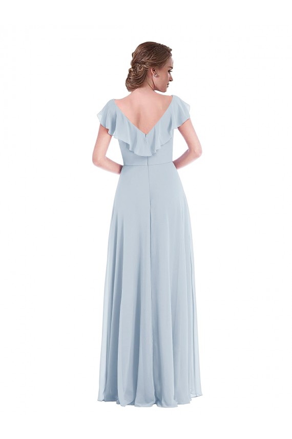 Ruffle Trimmed V Back Chiffon Maxi Bridesmaid Dress UK