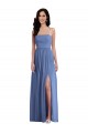 Slim Spaghetti Straps Chiffon Bridesmaid Dress with Front Slit UK