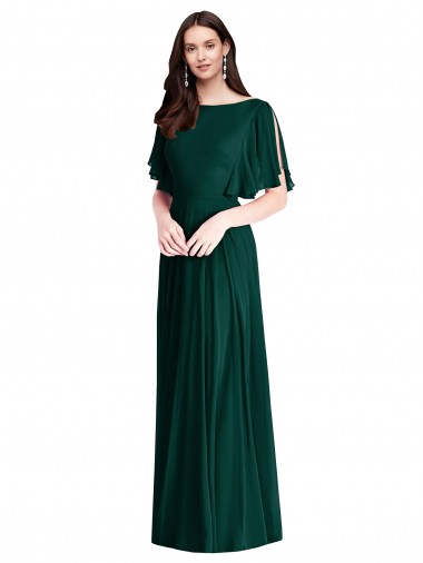 Backless Floor Length Split Sleeves Maxi Bridesmaid Dress UK