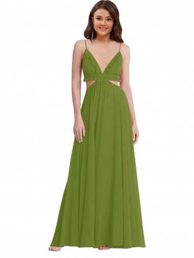 Ruffled Chiffon Cutout Maxi Bridesmaid Dress UK