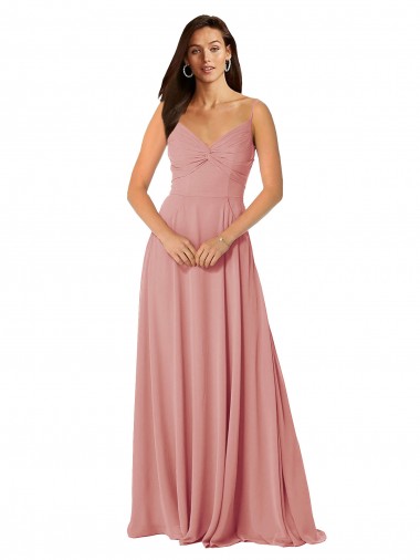 Twist-Knot V-Neck Long Chiffon Bridesmaid Dress UK