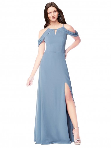 High Neck Chiffon Bridesmaid Dress with Draped Sleeves UK