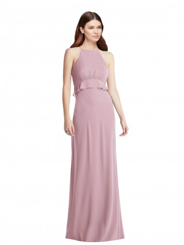 Bias Ruffle Empire Waist Halter Maxi Bridesmaid Dress UK