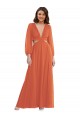 High Low Ruffled Long Chiffon Cutout Bishop Sleeves Maxi Bridesmaid Dress UK