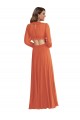 High Low Ruffled Long Chiffon Cutout Bishop Sleeves Maxi Bridesmaid Dress UK