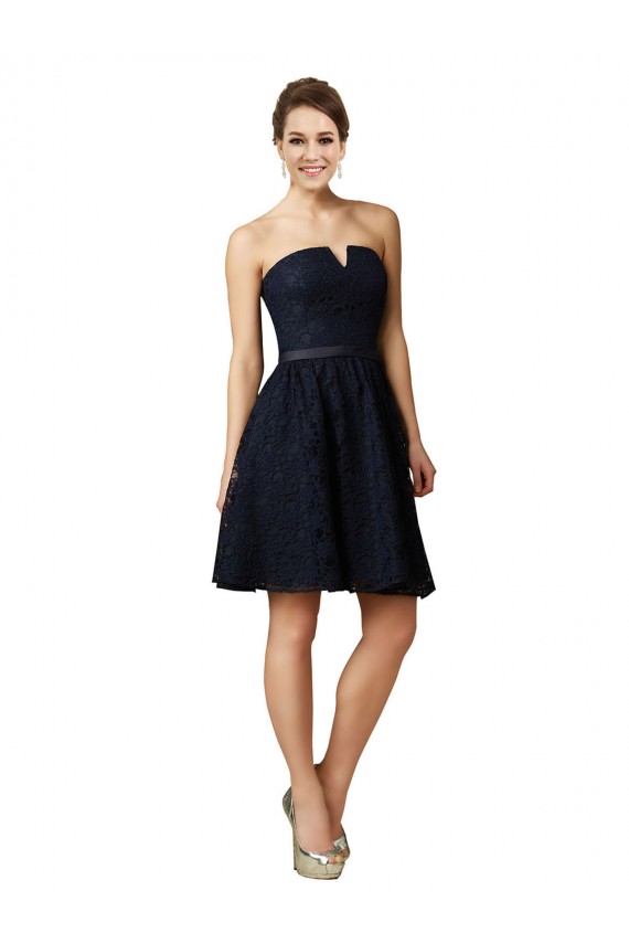 Classic Knee Length Lace Bridesmaid Dress with Notched Neckline UK