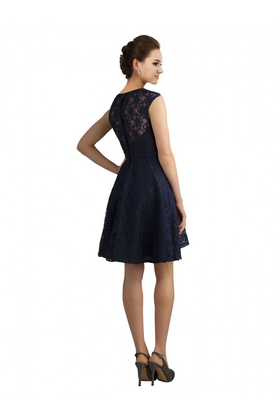 Short V-Neck Lace Bridesmaid Dress with Illusion Back UK