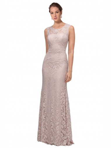 Long Sleeveless All Lace Bridesmaid Dress with Scoop Neckline UK