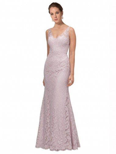 Lace V-Neckline Long Full Length Bridesmaid Dress UK