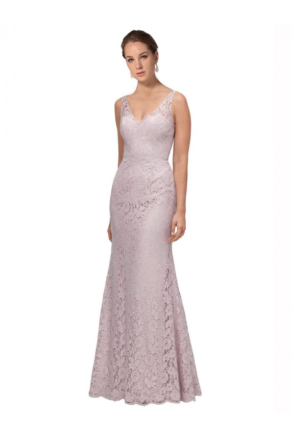 Lace V-Neckline Long Full Length Bridesmaid Dress UK