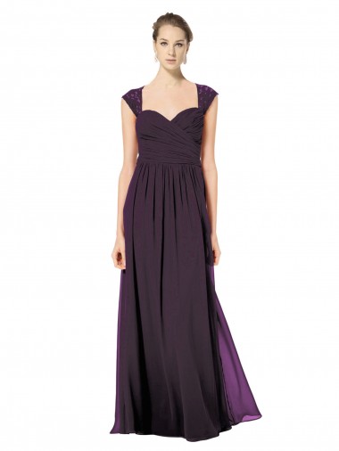 Long Chiffon Sweetheart Bridesmaid with Lace Straps and Keyhole Back UK