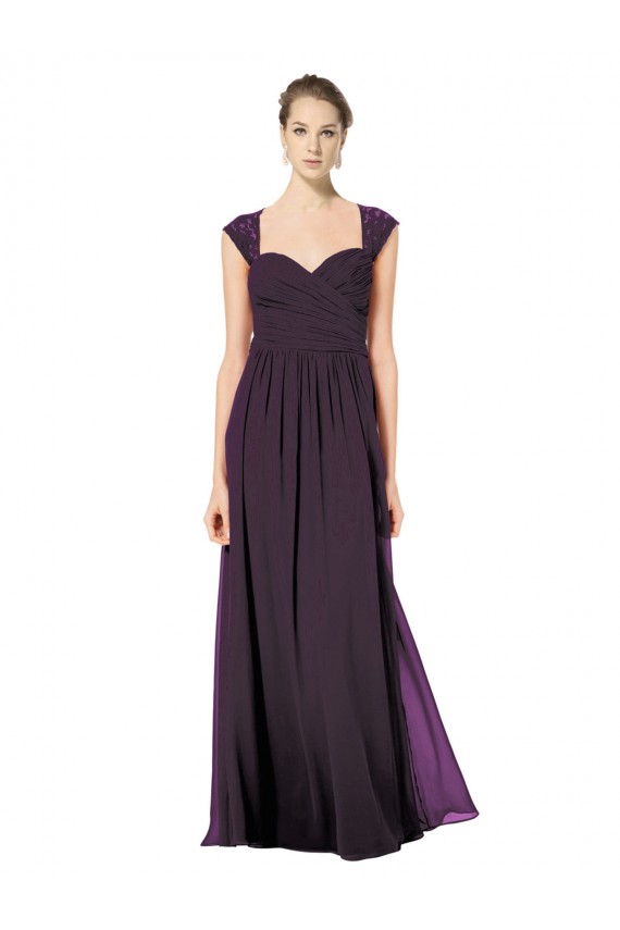 Long Chiffon Sweetheart Bridesmaid with Lace Straps and Keyhole Back UK