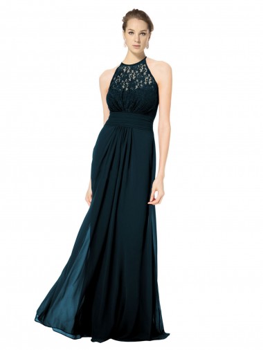 Lace Halter Bodice Long Chiffon Bridesmaid Dress UK