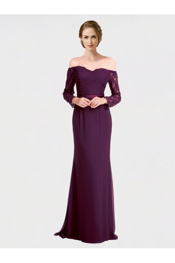 Full Length Long Bridesmaid Dress with Lace Off The Shoulder Bodice UK