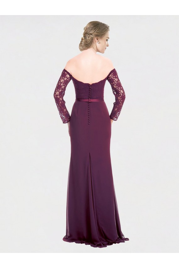 Full Length Long Bridesmaid Dress with Lace Off The Shoulder Bodice UK