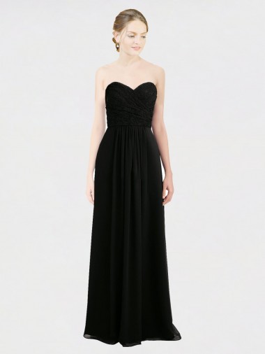 Long Strapless Lace Bodice Bridesmaid Dress with Sweetheart Neckline and Criss-Cross Pleats UK