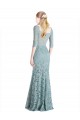 Half Sleeves Pleated Lace Bridesmaid Dress with Wrap-Around Portrait Neckline UK