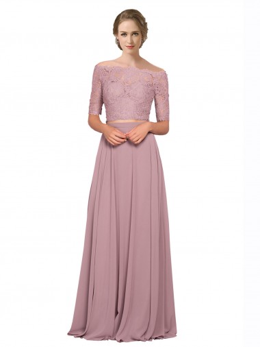 Off the Shoulder Lace Crop Top A-Line Chiffon Bridesmaid Dress UK