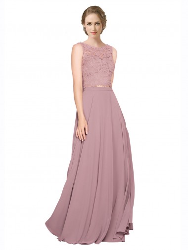 Long A-Line Chiffon Bridesmaid Dress with Sleeveless Lace Crop Top UK