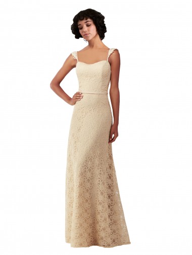 Lace A-Line Long Bridesmaids Dress with Satin Waistband UK