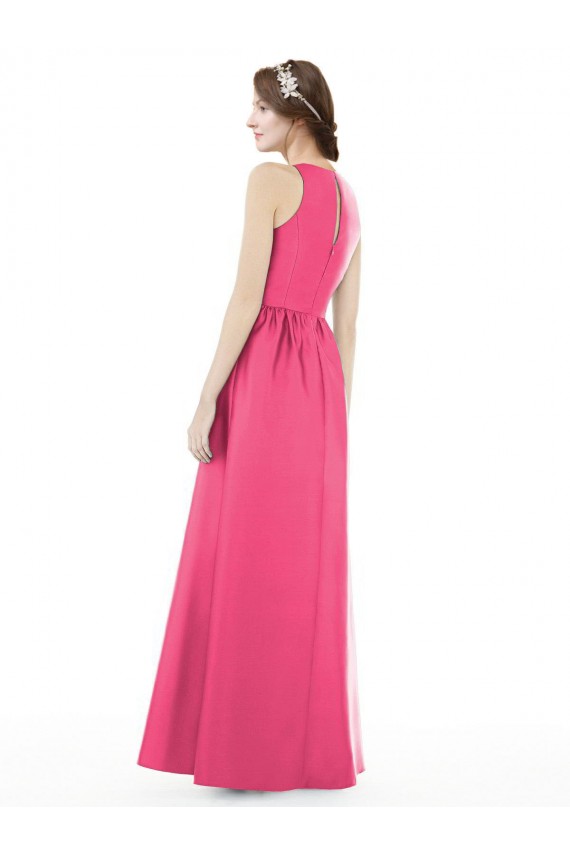 Jewel Neck Keyhole Back Sleek Long Satin Bridesmaid Dress UK