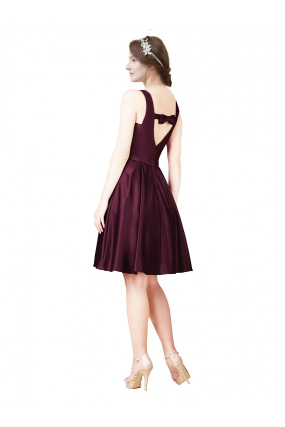 Classic Satin Bridesmaid Dress with V Back and Bow Detail UK