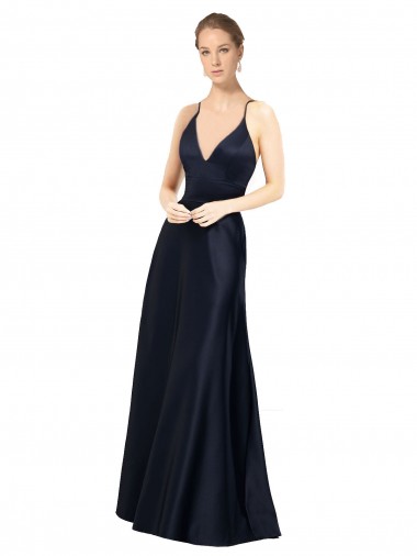 Sexy Satin Bridesmaids Dress with Deep V-Neckline and Strappy Back UK