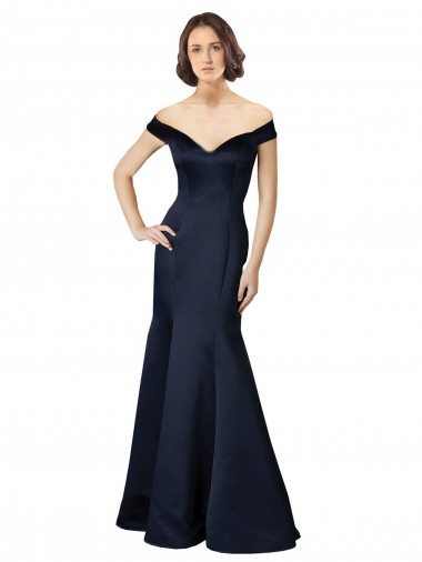 Fit and Flare Satin Bridesmaid Dress with Off the Shoulder Neckline UK