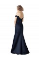 Fit and Flare Satin Bridesmaid Dress with Off the Shoulder Neckline UK