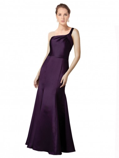 Long Ruched Neckline One Shoulder Satin Bridesmaid Dress UK