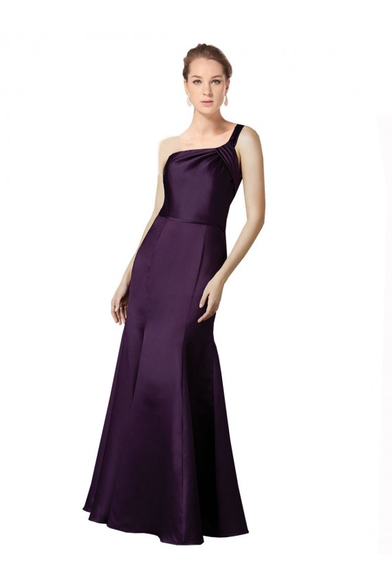 Long Ruched Neckline One Shoulder Satin Bridesmaid Dress UK