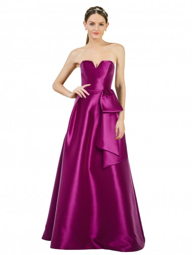 Sleeveless V-Neck Long Satin Bridesmaid Dress with Bow Waist UK