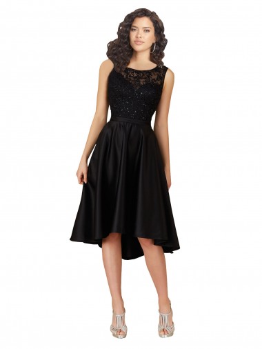 Short High Low Satin Bridesmaid Dress with a Beaded and Embroidered Bodice UK