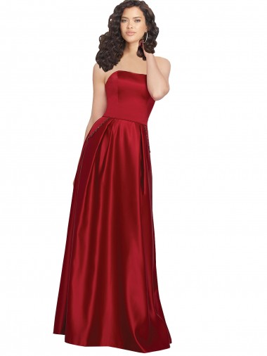 Strapless Satin Bridesmaids Dress with Beaded Pocket and Soft Pleating UK