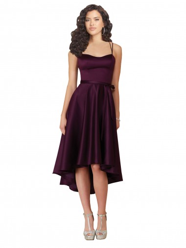 Elegant High Low Satin Bridesmaid Dress with Criss Cross Back UK