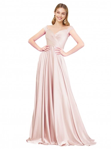 A-Line Off the Shoulder Sweetheart Luxe Satin Bridesmaid Dress UK