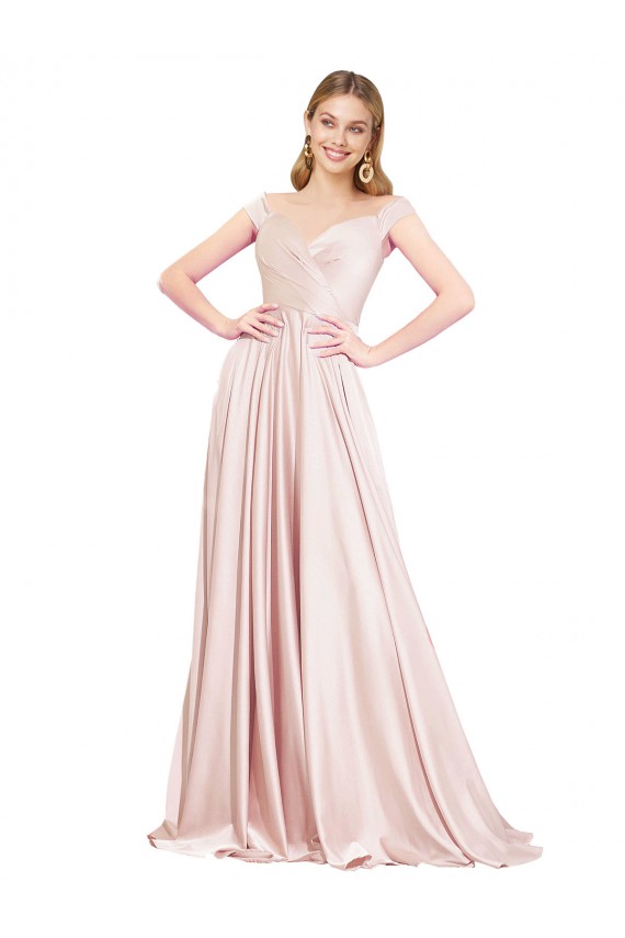 A-Line Off the Shoulder Sweetheart Luxe Satin Bridesmaid Dress UK