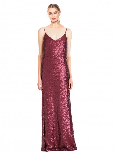 High Neck Halter Long Slim Sequin Bridesmaid Dress with V-Neck and Blouson Bodice UK