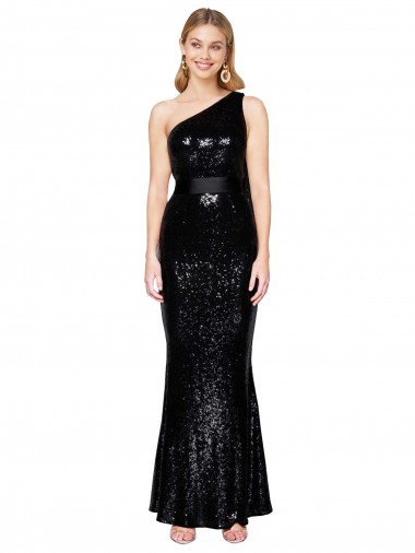 Draped One Shoulder Long Full Length Sequin Bridesmaid Dress UK