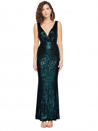 V-Neck Full Length Sequin Bridesmaid Dress with Draped Back UK