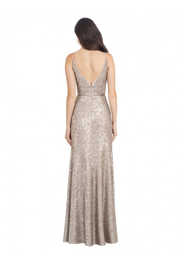 V-Neck Fully Sequin Bridesmaid Dress with V-Back and Front Slit UK