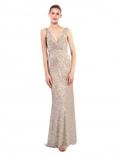 Faux Surplice V-Neck Slim Sparkling Sequin Bridesmaid Dress UK