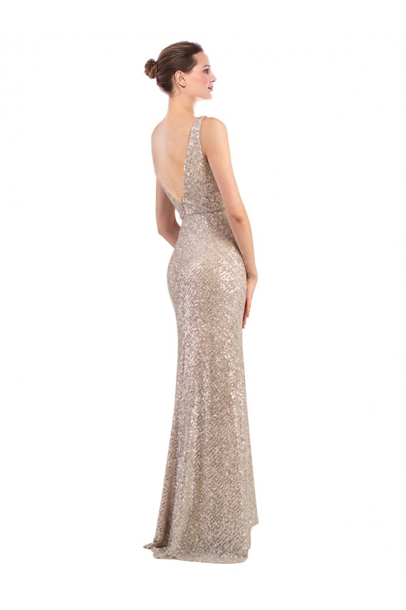 Faux Surplice V-Neck Slim Sparkling Sequin Bridesmaid Dress UK