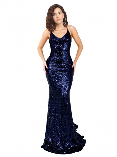 Mermaid V-Neck Low Back Long Sequin Bridesmaid Dress UK