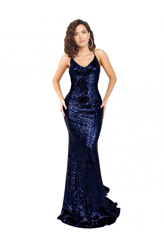 Mermaid V-Neck Low Back Long Sequin Bridesmaid Dress UK